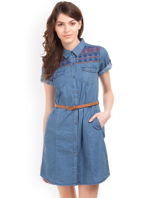 

Cherokee Women Blue Solid Shirt Dress