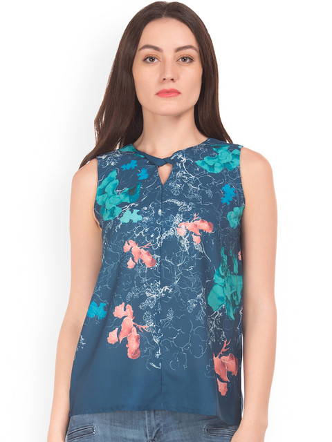 

Cherokee Women Teal Printed A-Line Top