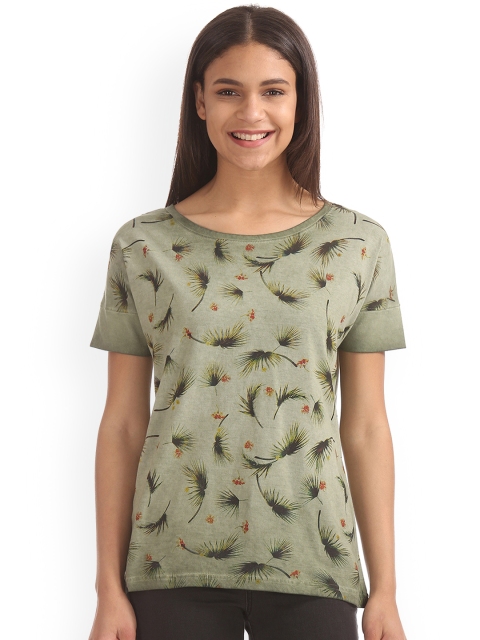 

Cherokee Women Green Printed Pure Cotton Top