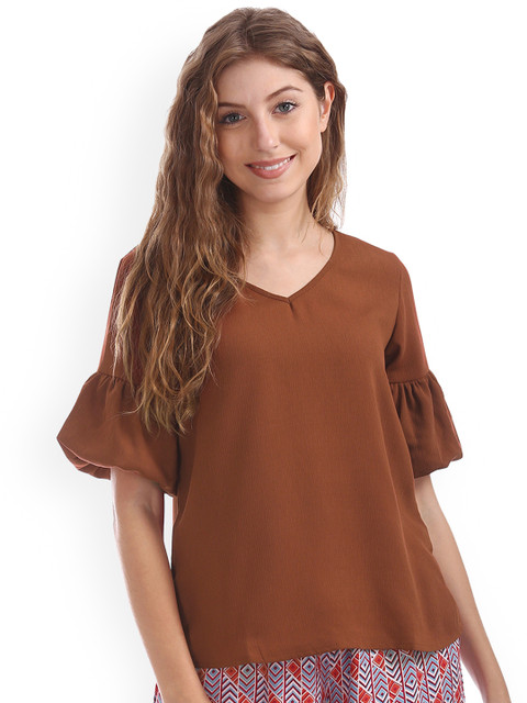 

Cherokee Women Brown Solid A-Line Top