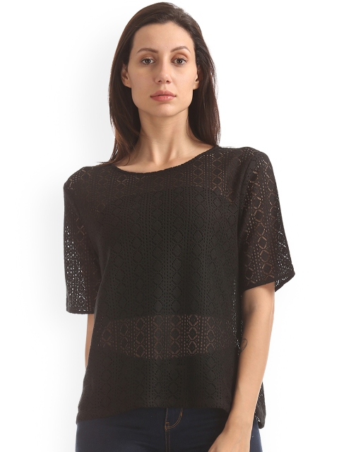 

Cherokee Women Black Self Design A-Line Pure Cotton Top