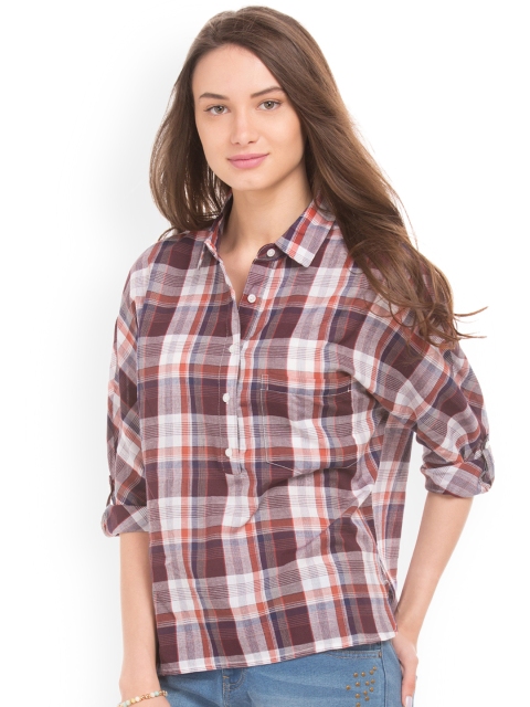 

Cherokee Women Rust Checked Shirt Style Top