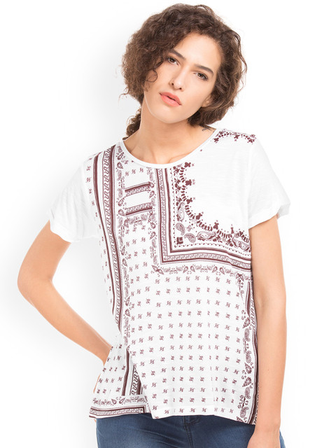 

Cherokee Women Off-White Printed A-Line Top