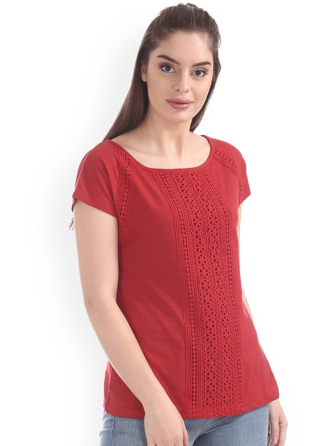 

Cherokee Women Rust Brown Self Design Pure Cotton Top