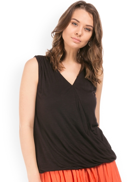 

Cherokee Women Black Solid Wrap Top