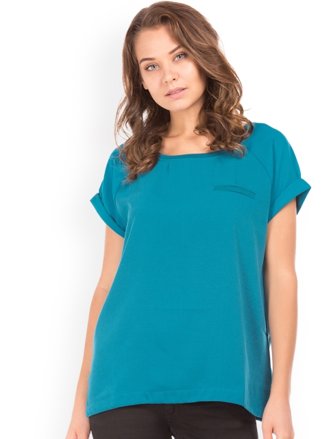 

Cherokee Women Green Solid A-Line Top