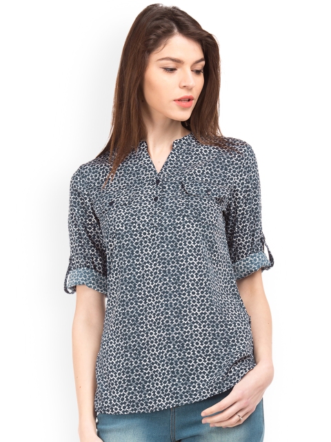 

Cherokee Women Blue Printed Shirt Style Top