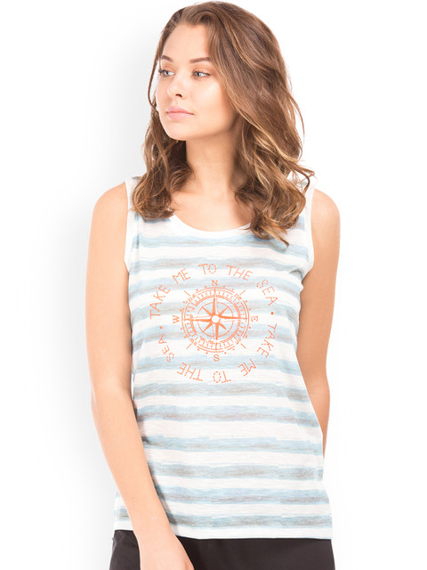 

Cherokee Women Blue Striped A-Line Top