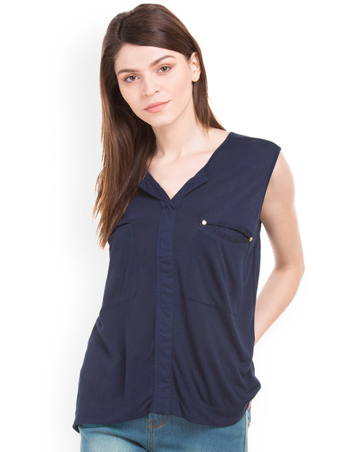 

Cherokee Women Blue Solid A-Line Top