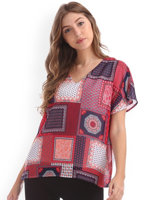 

Cherokee Women Off-White Printed A-Line Top