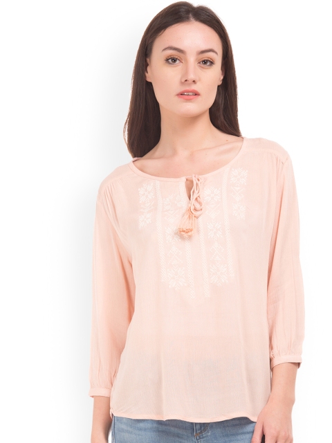 

Cherokee Women Peach-Coloured Printed A-Line Top