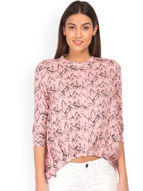 

Cherokee Women Pink Printed Shirt Style Crop Top