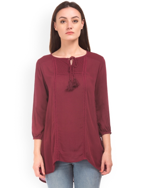 

Cherokee Women Maroon Solid High-Low Top