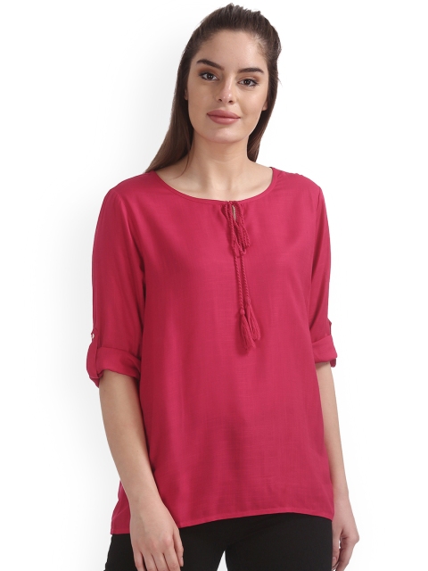 

Cherokee Women Pink Solid A-Line Top