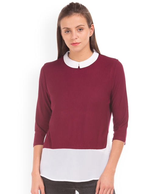 

Cherokee Women Red & White Colourblocked Shirt Style Top