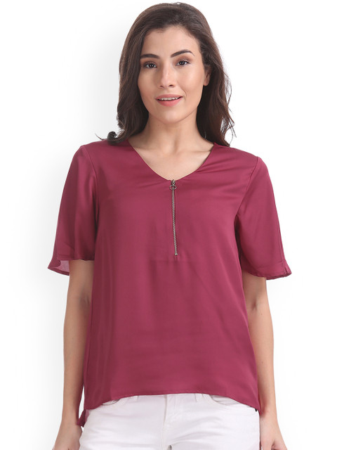 

ELLE Women Purple Solid A-Line Top