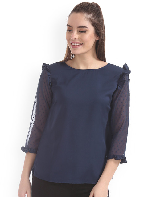 

ELLE Women Navy Blue Solid A-Line Top