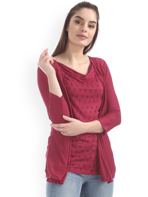 

ELLE Women Maroon Printed Top