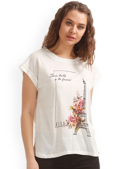 

ELLE Women Off-White Printed Top