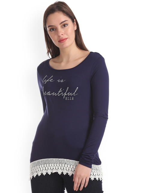 

ELLE Women Navy Blue Printed Top