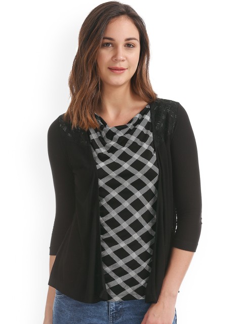 

ELLE Women Black & White Checked Top