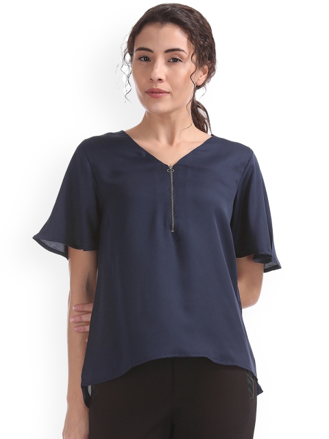 

ELLE Women Navy Blue Solid A-Line Top