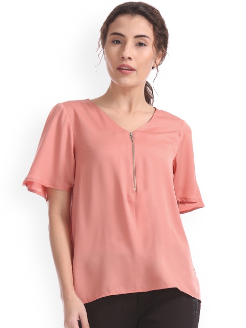 

ELLE Women Peach-Coloured Solid A-Line Top