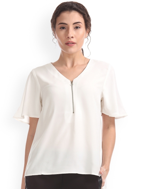 

ELLE Women Off-White Solid A-Line Top