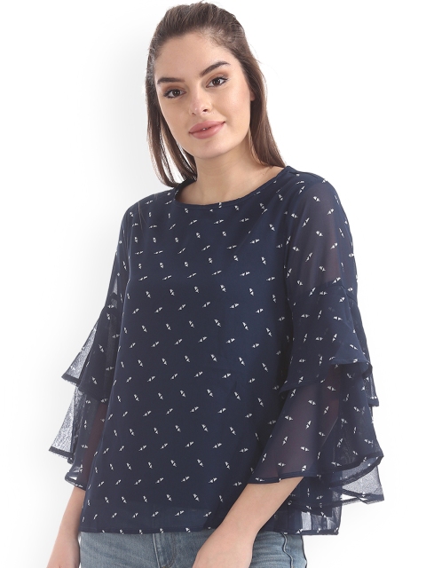 

ELLE Women Navy Blue Printed A-Line Top