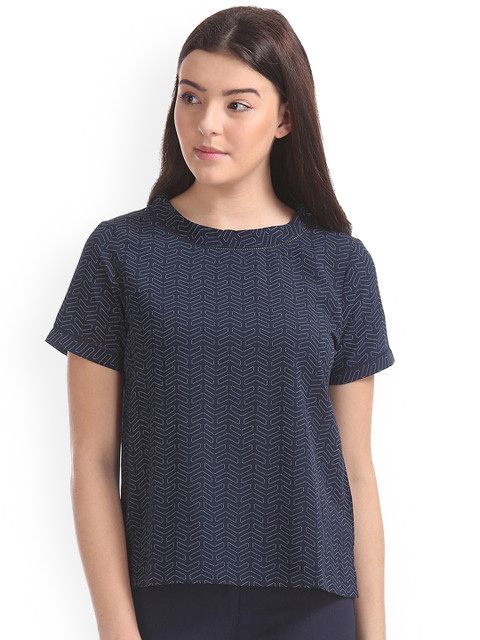 

ELLE Women Navy Blue Printed A-Line Top