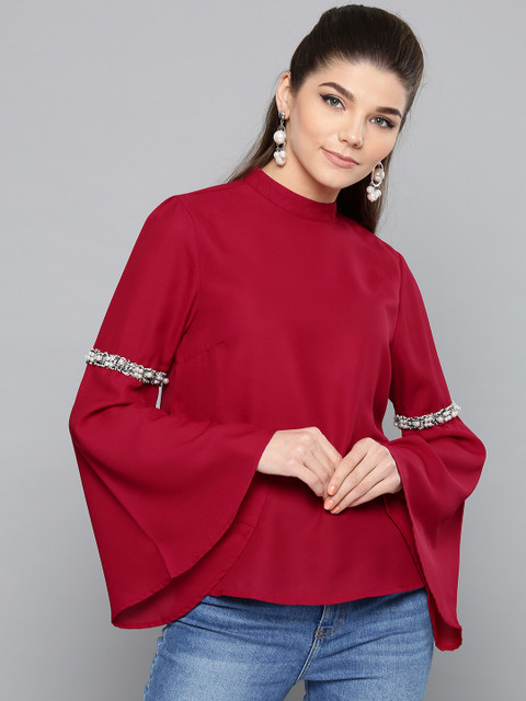 

Harpa Women Maroon Solid A-line Top