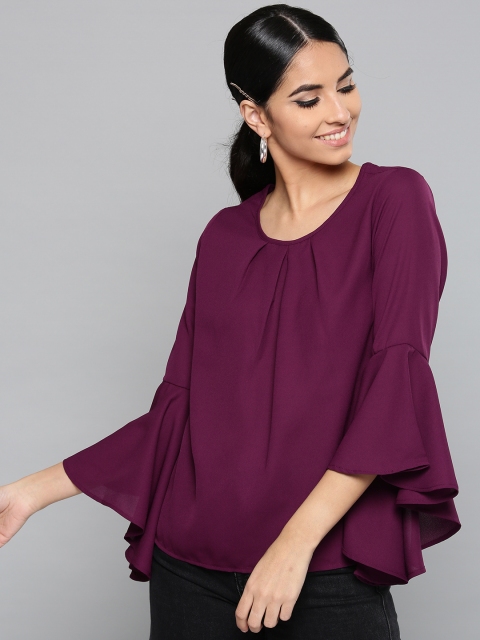 

Harpa Women Oburgine Solid Styled Back Top, Purple