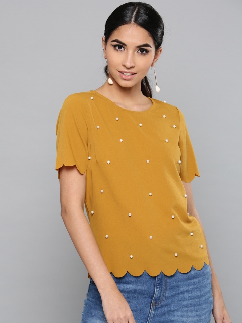 

Harpa Women Mustard Yellow Embellished Top