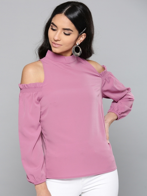 

Harpa Women Purple Solid Cold Shoulder Top