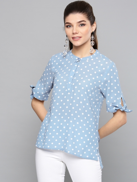 

Harpa Women Blue & White Printed Shirt Style Top