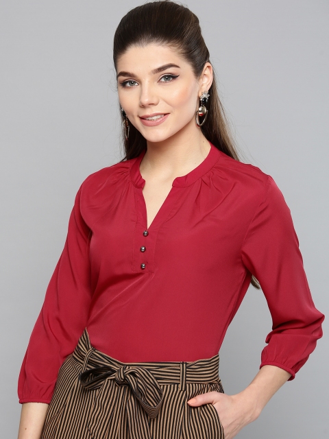 

Harpa Women Maroon Solid Blouson Top