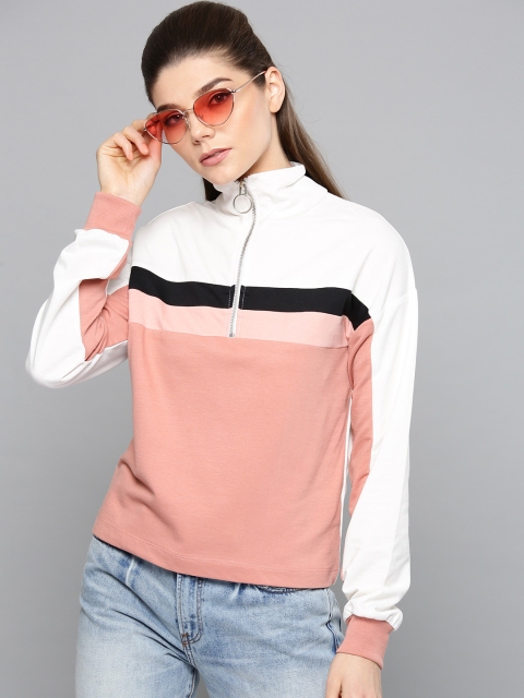 

Harpa Women Pink & White Colourblocked Sweatshirt