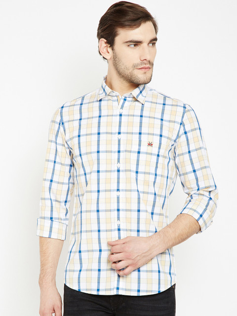 

Crimsoune Club Men White & White Slim Fit Checked Casual Shirt