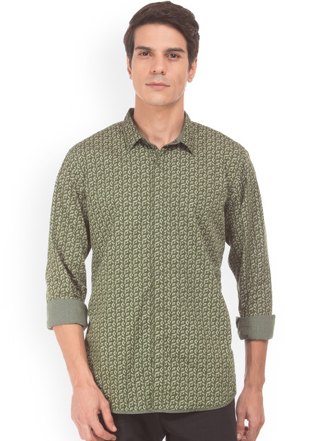 

Cherokee Men Green & Green Regular Fit Printed Casual Shirt