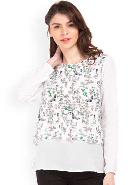 

Cherokee Women White Printed Tiered Top