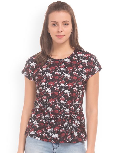 

Cherokee Women Black & Red Floral Printed Top