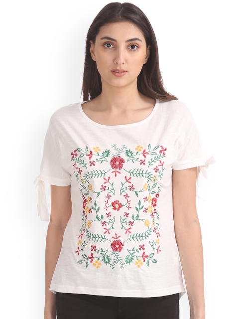 

Cherokee Women Off-White Embellished Top
