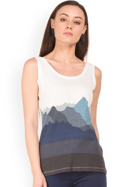 

Cherokee Women White & Blue Printed Pure Cotton Top