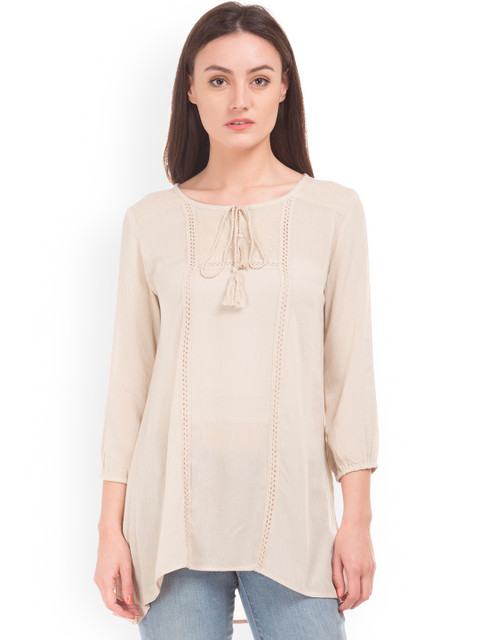 

Cherokee Women Beige Self Design High-Low Top