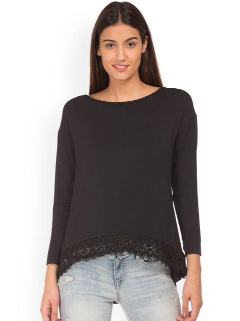 

Cherokee Women Black Solid A-Line Top