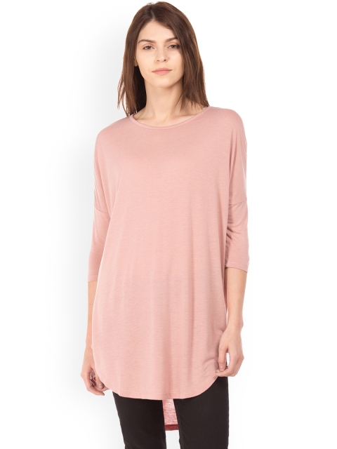 

Cherokee Women Pink Solid High-Low Top