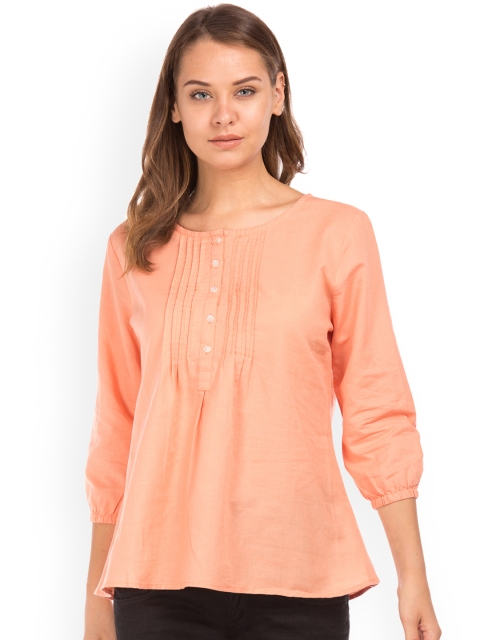 

Cherokee Women Peach-Coloured Solid A-Line Top