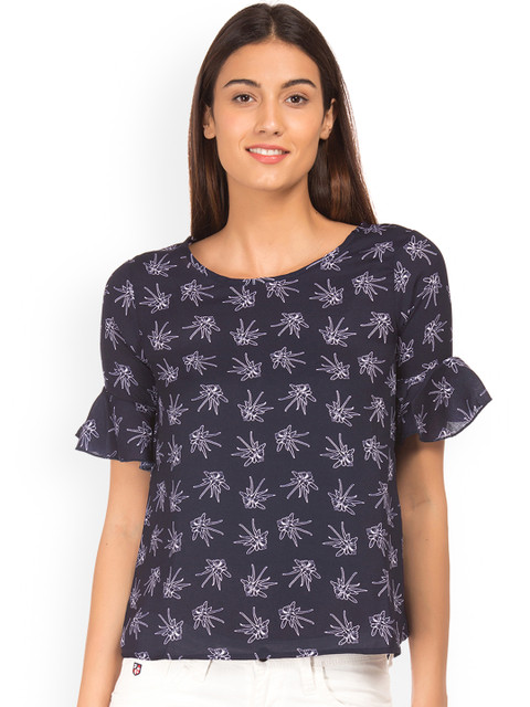 

Cherokee Women Navy Blue Printed Top