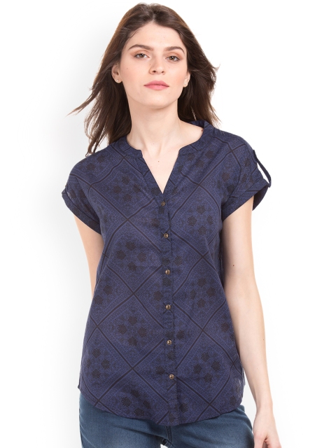 

Cherokee Women Blue Printed Shirt Style Top