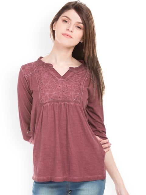 

Cherokee Women Maroon Self Design A-Line Top